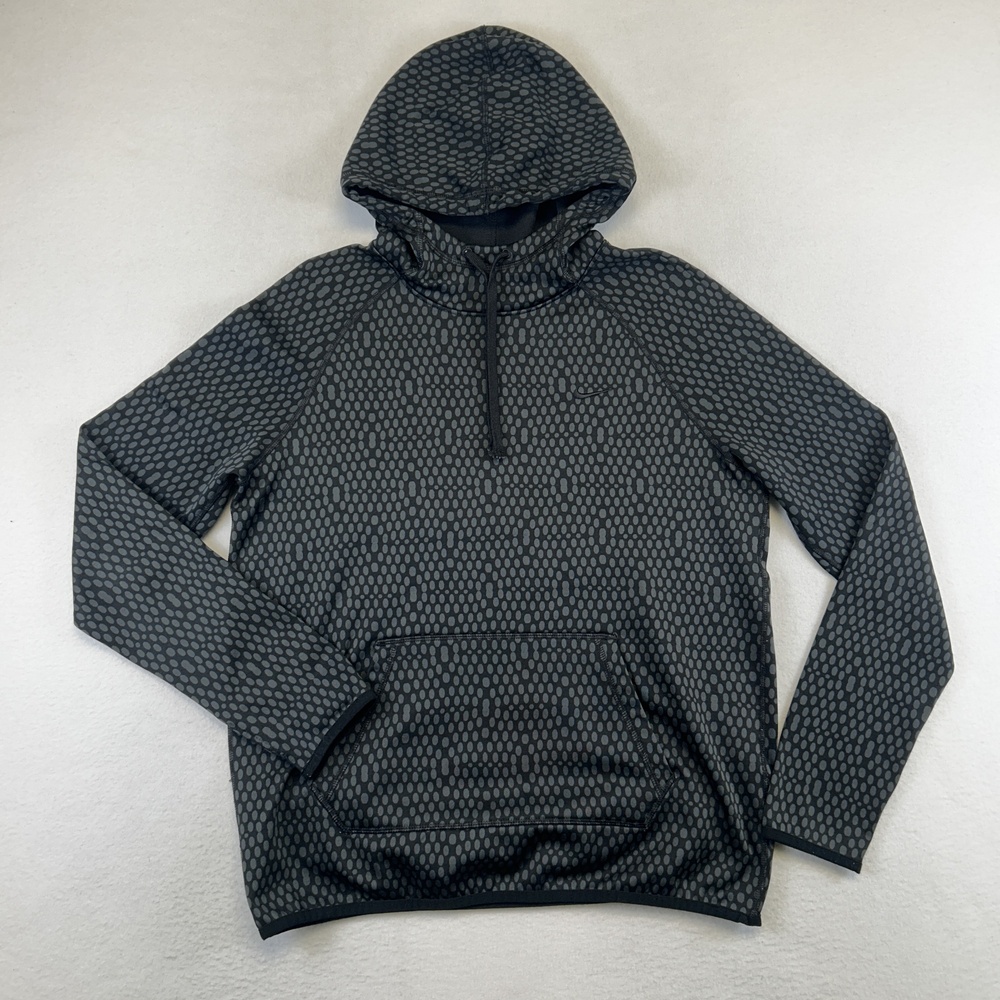 Nike Therma-Fit Hoodie Womens M Gray Pullover Fleece Hooded Spotted Sweatshirt
